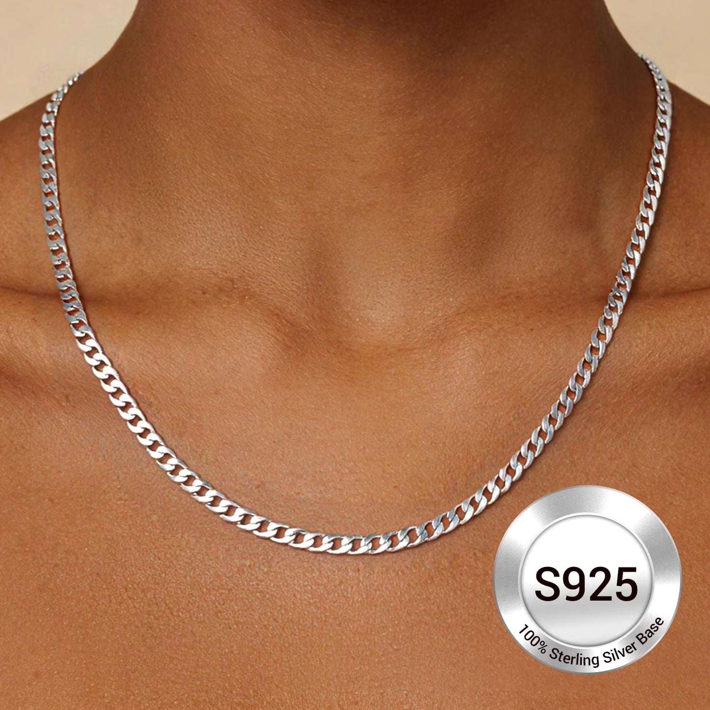 3Mm/5Mm Cuban Necklace Pure S925 Sterling Silver Chain for Women Sensitive Skin Hypoallergenic Birthday Graduation Gift for Female Mom Wife