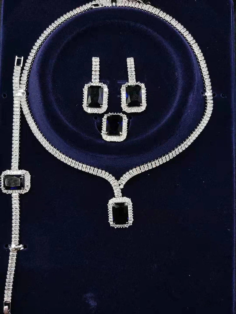 Jewelry Set  Vintage Wedding Party Jewelry Square Zircon Necklace Earring Bracelet and Ring Set BN7746 Conjunto De Joyas