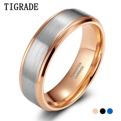 Tungsten Carbide Men Wedding Rings 8Mm Rose Gold/Blue/Black with Silver Brushed Color Joyas Para Hombre Bague Phalange