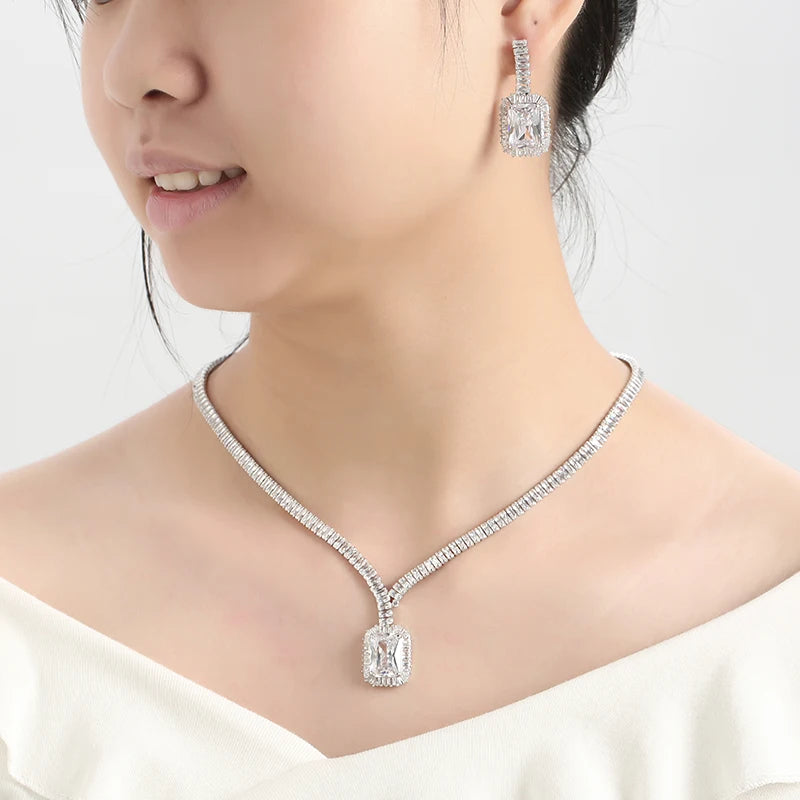 Jewelry Set  Vintage Wedding Party Jewelry Square Zircon Necklace Earring Bracelet and Ring Set BN7746 Conjunto De Joyas