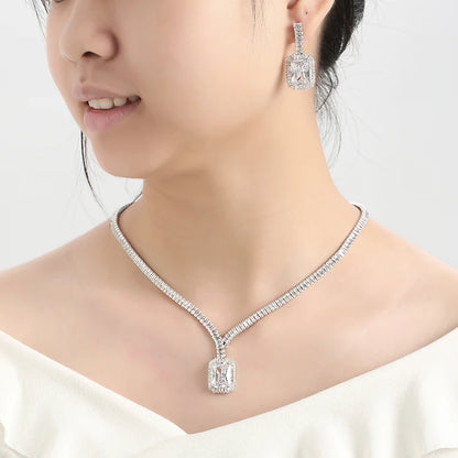 Jewelry Set  Vintage Wedding Party Jewelry Square Zircon Necklace Earring Bracelet and Ring Set BN7746 Conjunto De Joyas