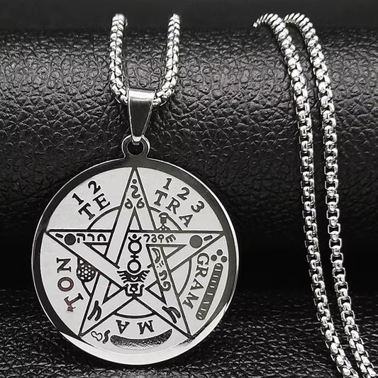 Witchcraft Pentagram Stainless Steel Necklace for Men Black Color Tetragrammaton Jewish Male Chain Jewerly Joyas N1163S06