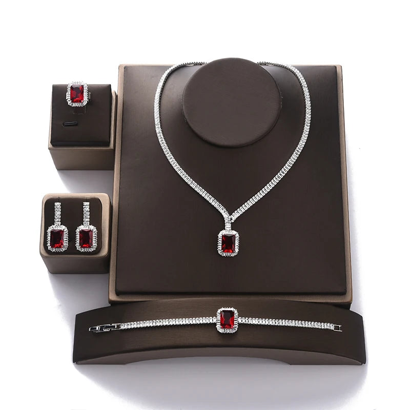 Jewelry Set  Vintage Wedding Party Jewelry Square Zircon Necklace Earring Bracelet and Ring Set BN7746 Conjunto De Joyas