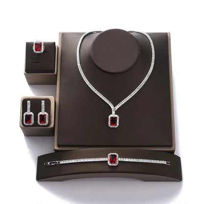 Jewelry Set  Vintage Wedding Party Jewelry Square Zircon Necklace Earring Bracelet and Ring Set BN7746 Conjunto De Joyas