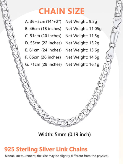 3Mm/5Mm Cuban Necklace Pure S925 Sterling Silver Chain for Women Sensitive Skin Hypoallergenic Birthday Graduation Gift for Female Mom Wife
