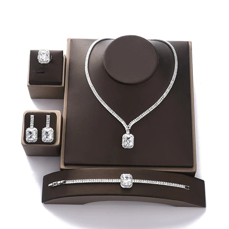 Jewelry Set  Vintage Wedding Party Jewelry Square Zircon Necklace Earring Bracelet and Ring Set BN7746 Conjunto De Joyas