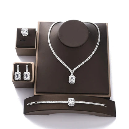 Jewelry Set  Vintage Wedding Party Jewelry Square Zircon Necklace Earring Bracelet and Ring Set BN7746 Conjunto De Joyas
