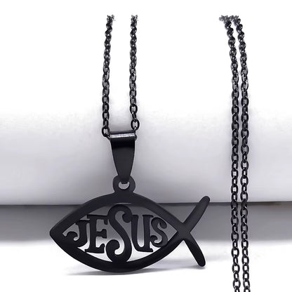 Fish Jesus Stainless Steel Necklace Christian Ichthys Necklaces Pendants Jewelry Joyas De Acero Inoxidable Para Mujer N1487