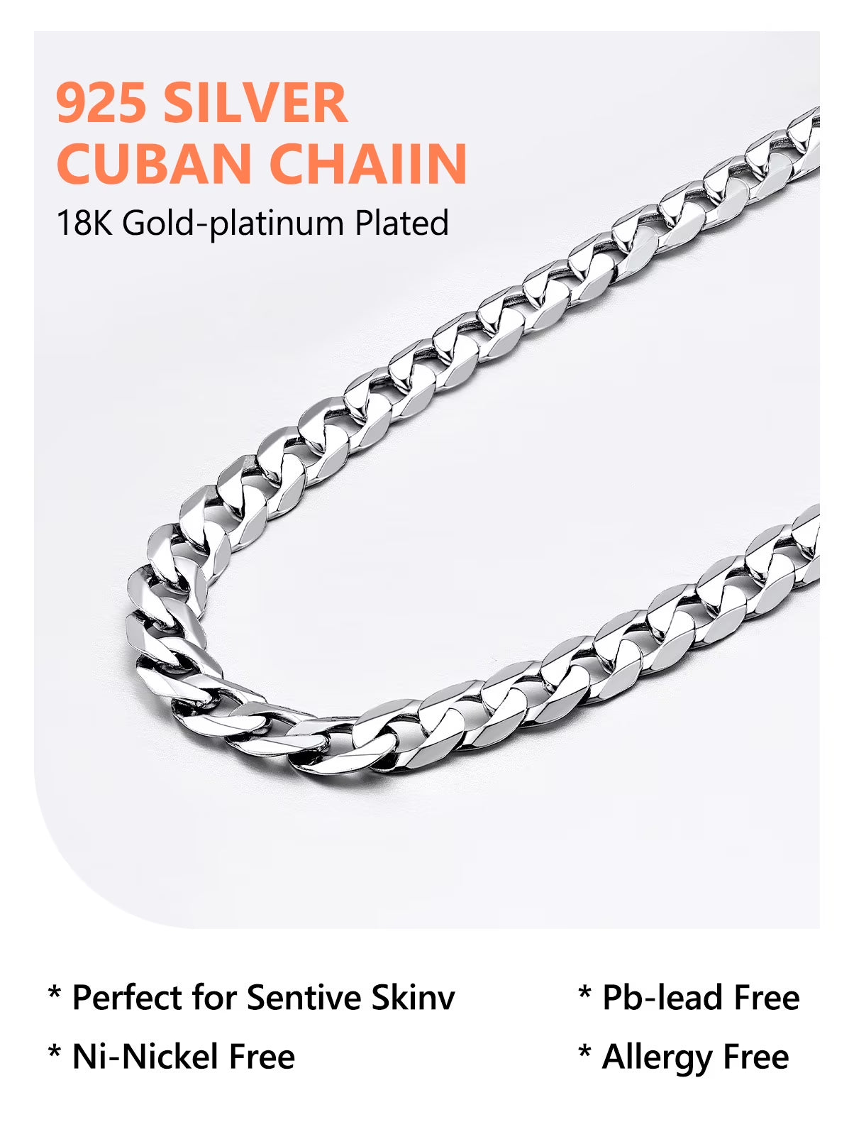 3Mm/5Mm Cuban Necklace Pure S925 Sterling Silver Chain for Women Sensitive Skin Hypoallergenic Birthday Graduation Gift for Female Mom Wife