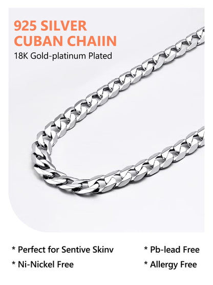 3Mm/5Mm Cuban Necklace Pure S925 Sterling Silver Chain for Women Sensitive Skin Hypoallergenic Birthday Graduation Gift for Female Mom Wife