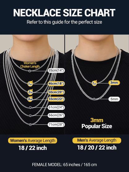 3Mm/5Mm Cuban Necklace Pure S925 Sterling Silver Chain for Women Sensitive Skin Hypoallergenic Birthday Graduation Gift for Female Mom Wife