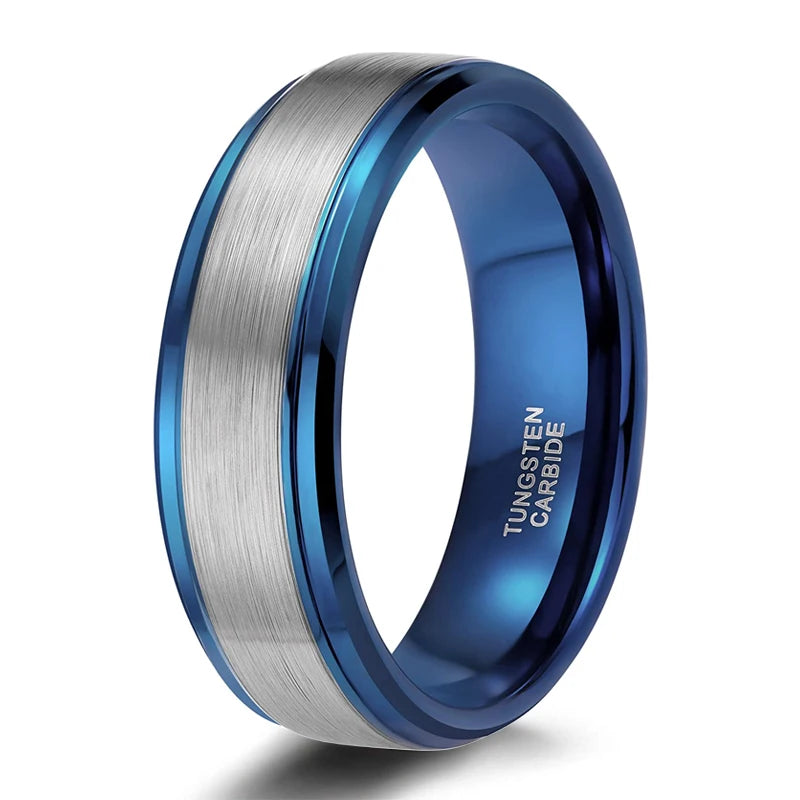 Tungsten Carbide Men Wedding Rings 8Mm Rose Gold/Blue/Black with Silver Brushed Color Joyas Para Hombre Bague Phalange
