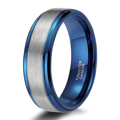 Tungsten Carbide Men Wedding Rings 8Mm Rose Gold/Blue/Black with Silver Brushed Color Joyas Para Hombre Bague Phalange