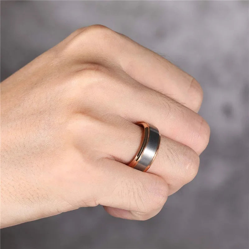 Tungsten Carbide Men Wedding Rings 8Mm Rose Gold/Blue/Black with Silver Brushed Color Joyas Para Hombre Bague Phalange