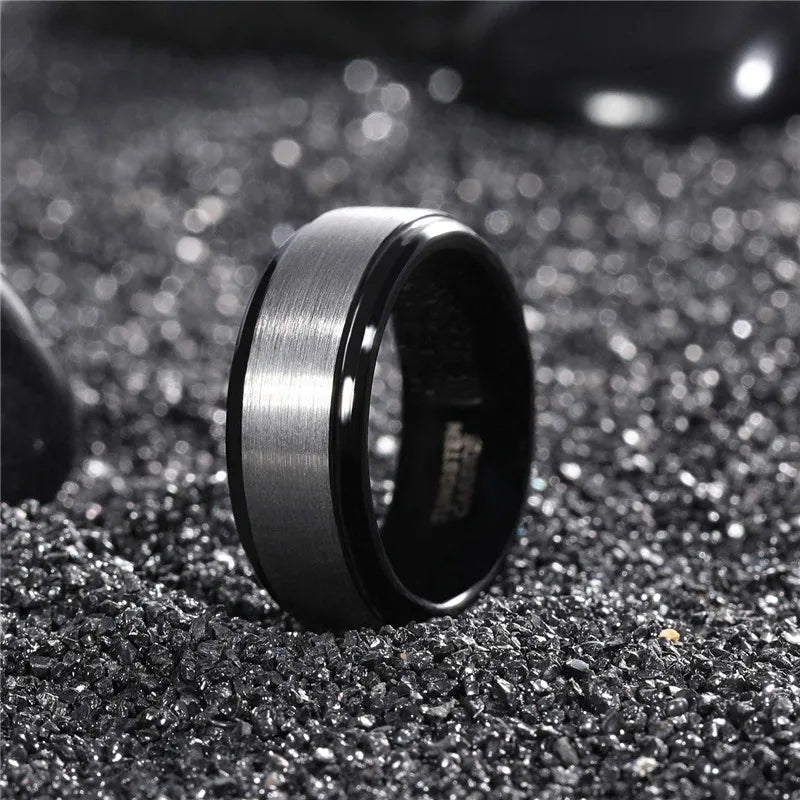 Tungsten Carbide Men Wedding Rings 8Mm Rose Gold/Blue/Black with Silver Brushed Color Joyas Para Hombre Bague Phalange