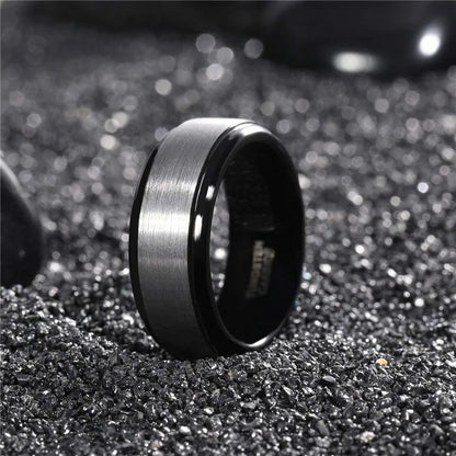 Tungsten Carbide Men Wedding Rings 8Mm Rose Gold/Blue/Black with Silver Brushed Color Joyas Para Hombre Bague Phalange