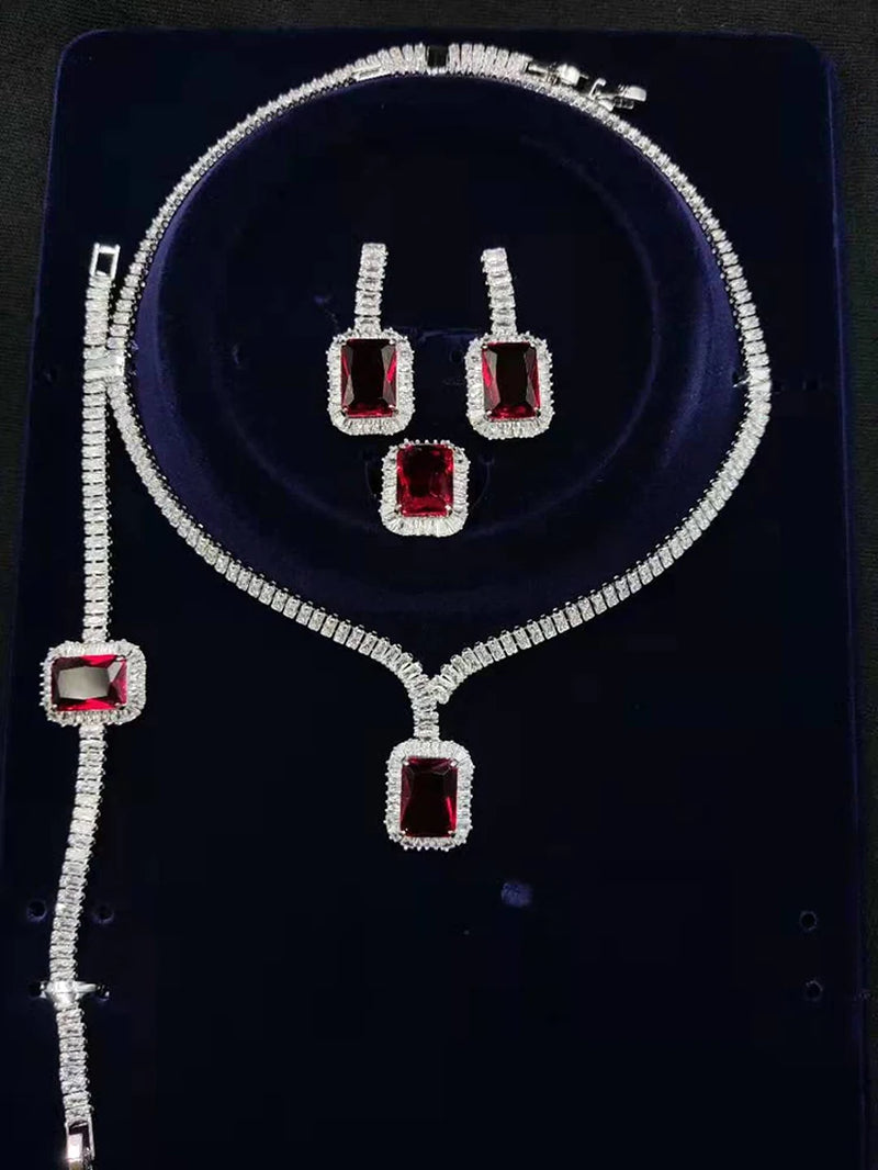 Jewelry Set  Vintage Wedding Party Jewelry Square Zircon Necklace Earring Bracelet and Ring Set BN7746 Conjunto De Joyas
