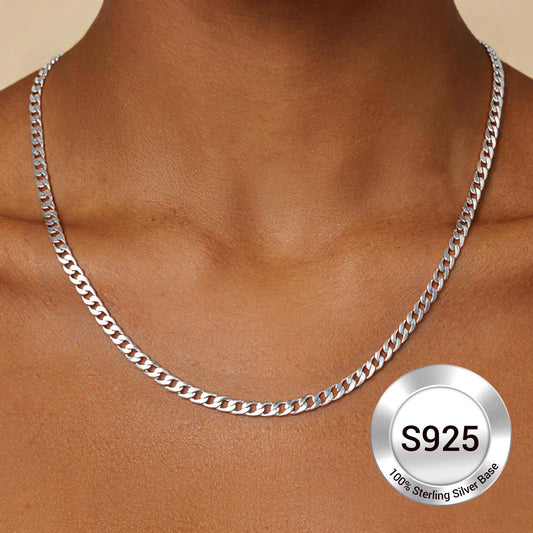 3Mm/5Mm Cuban Necklace Pure S925 Sterling Silver Chain for Women Sensitive Skin Hypoallergenic Birthday Graduation Gift for Female Mom Wife