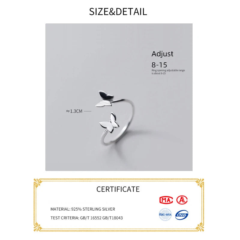 48-55Mm 925 Silver Ring Women Butterfly Minimalist Adjustable Silver Butterfly Rings for Women 925 Silver Fine Jewerly