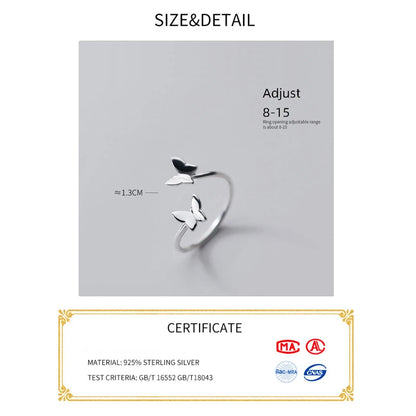 48-55Mm 925 Silver Ring Women Butterfly Minimalist Adjustable Silver Butterfly Rings for Women 925 Silver Fine Jewerly