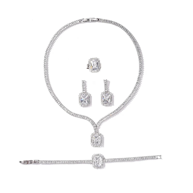 Jewelry Set  Vintage Wedding Party Jewelry Square Zircon Necklace Earring Bracelet and Ring Set BN7746 Conjunto De Joyas