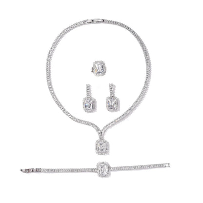 Jewelry Set  Vintage Wedding Party Jewelry Square Zircon Necklace Earring Bracelet and Ring Set BN7746 Conjunto De Joyas