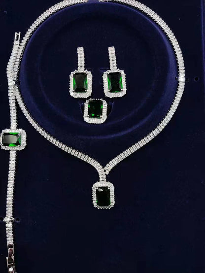 Jewelry Set  Vintage Wedding Party Jewelry Square Zircon Necklace Earring Bracelet and Ring Set BN7746 Conjunto De Joyas