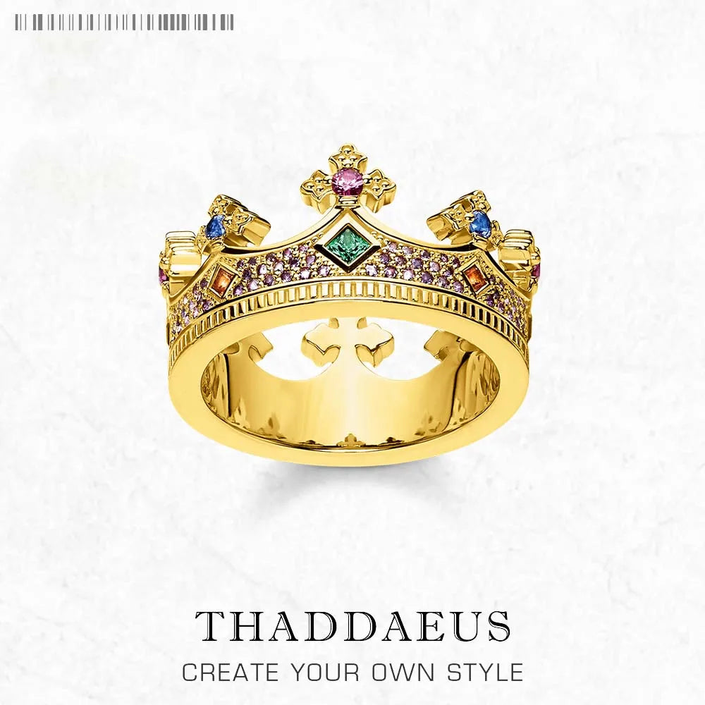Royal Ring Queen Crown Gold,Europe Style Pure 925 Sterling Silver Fine Jewerly for Women Summer Brand New Majestic Design Gift