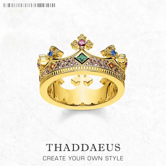 Royal Ring Queen Crown Gold,Europe Style Pure 925 Sterling Silver Fine Jewerly for Women Summer Brand New Majestic Design Gift